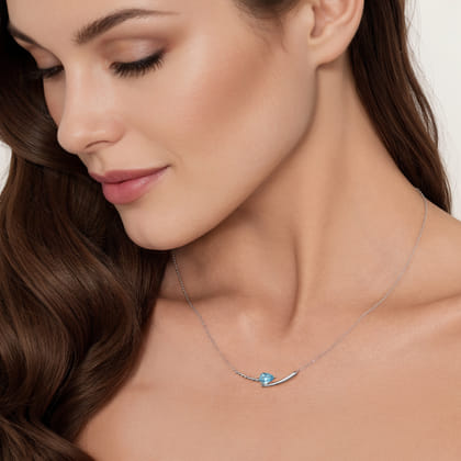 925 Sterling Silver Bujukan and Blue Topaz Bypass Bar Necklace