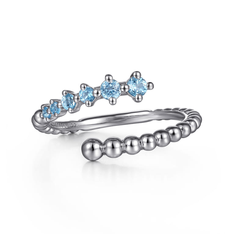 925 Sterling Silver Bujukan and Blue Topaz Bypass Ring - Shot 1