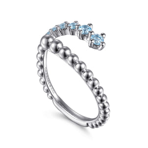 925 Sterling Silver Bujukan and Blue Topaz Bypass Ring