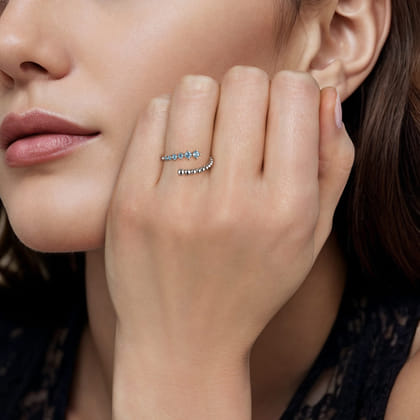 925 Sterling Silver Bujukan and Blue Topaz Bypass Ring