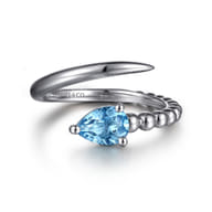 925 Sterling Silver Bujukan and Blue Topaz Bypass Ring