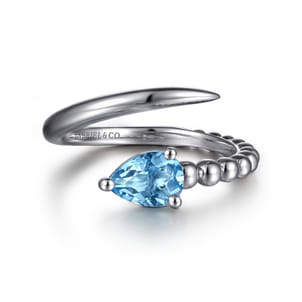 925 Sterling Silver Bujukan and Blue Topaz Bypass Ring