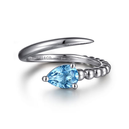 925 Sterling Silver Bujukan and Blue Topaz Bypass Ring