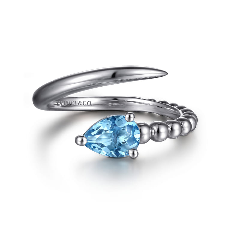 925 Sterling Silver Bujukan and Blue Topaz Bypass Ring - Shot 1
