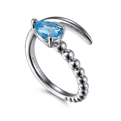 925 Sterling Silver Bujukan and Blue Topaz Bypass Ring
