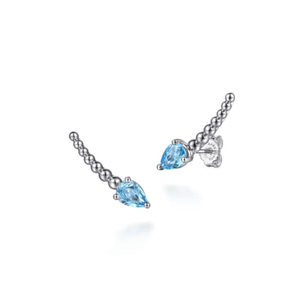 925 Sterling Silver Bujukan and Blue Topaz Ear Climber Earrings
