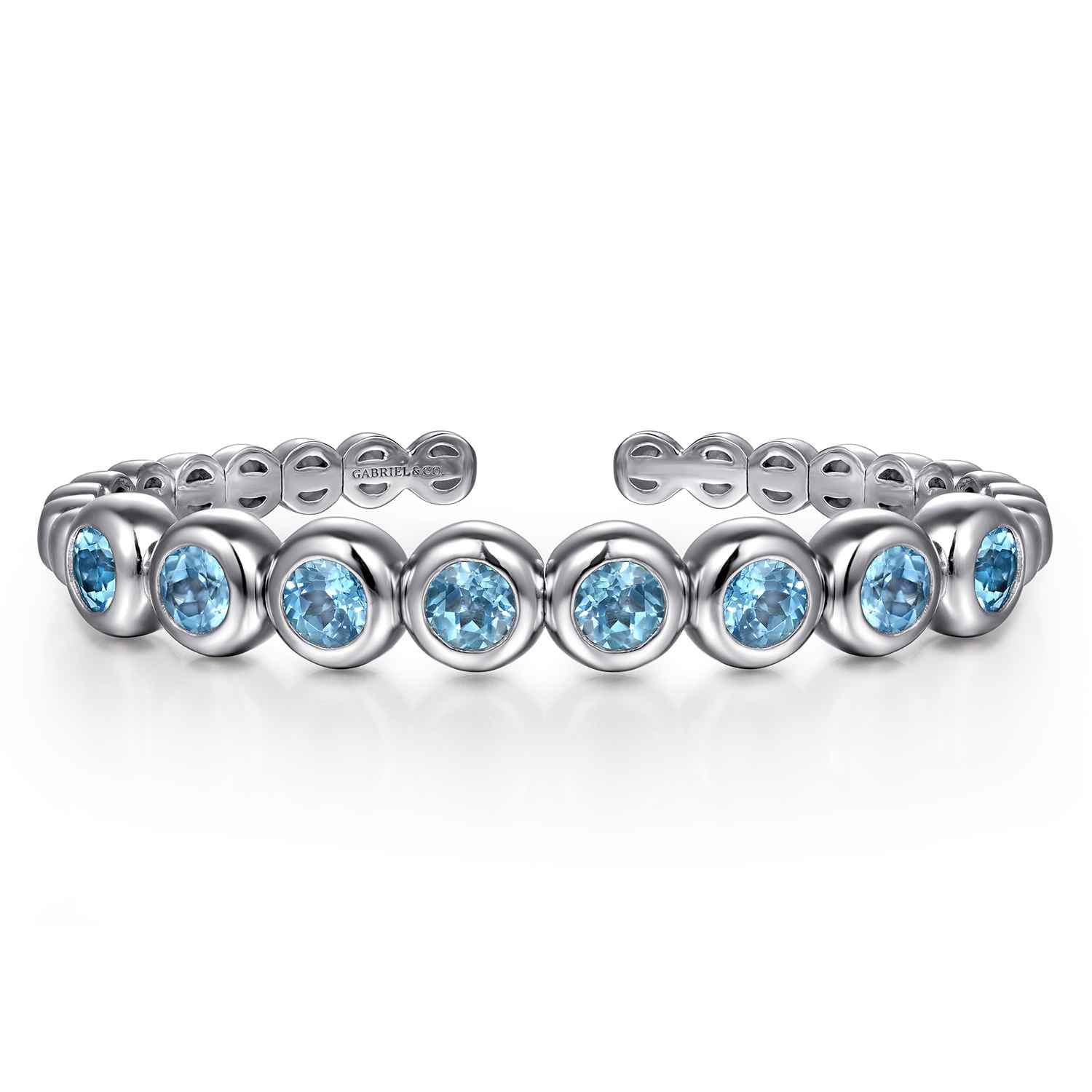 925 Sterling Silver Bujukan and Blue Topaz Open Bangle - Shot 1