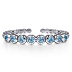 925 Sterling Silver Bujukan and Blue Topaz Open Bangle