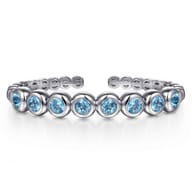 925 Sterling Silver Bujukan and Blue Topaz Open Bangle