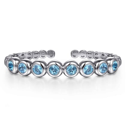 925 Sterling Silver Bujukan and Blue Topaz Open Bangle