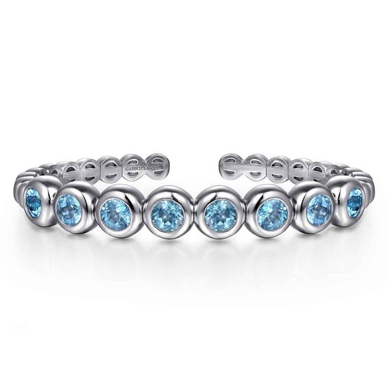 925 Sterling Silver Bujukan and Blue Topaz Open Bangle - Shot 1