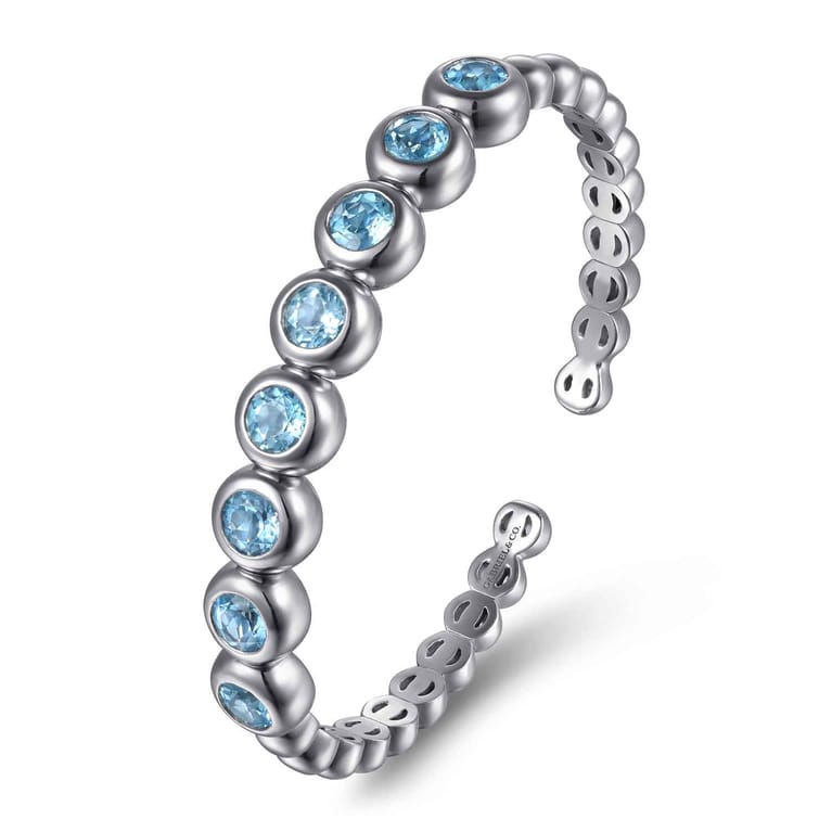 925 Sterling Silver Bujukan and Blue Topaz Open Bangle - Shot 2