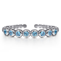 925 Sterling Silver Bujukan and Blue Topaz Open Bangle