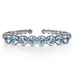 925 Sterling Silver Bujukan and Blue Topaz Open Bangle
