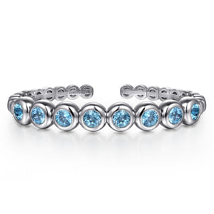 925 Sterling Silver Bujukan and Blue Topaz Open Bangle