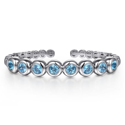 925 Sterling Silver Bujukan and Blue Topaz Open Bangle