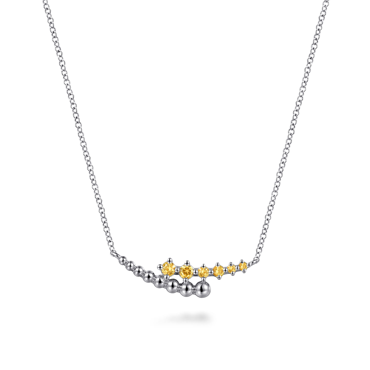 925 Sterling Silver Bujukan and Citrine Bypass Bar Necklace