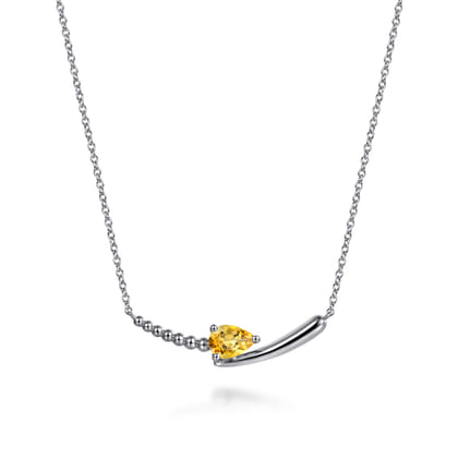 925 Sterling Silver Bujukan and Citrine Bypass Bar Necklace