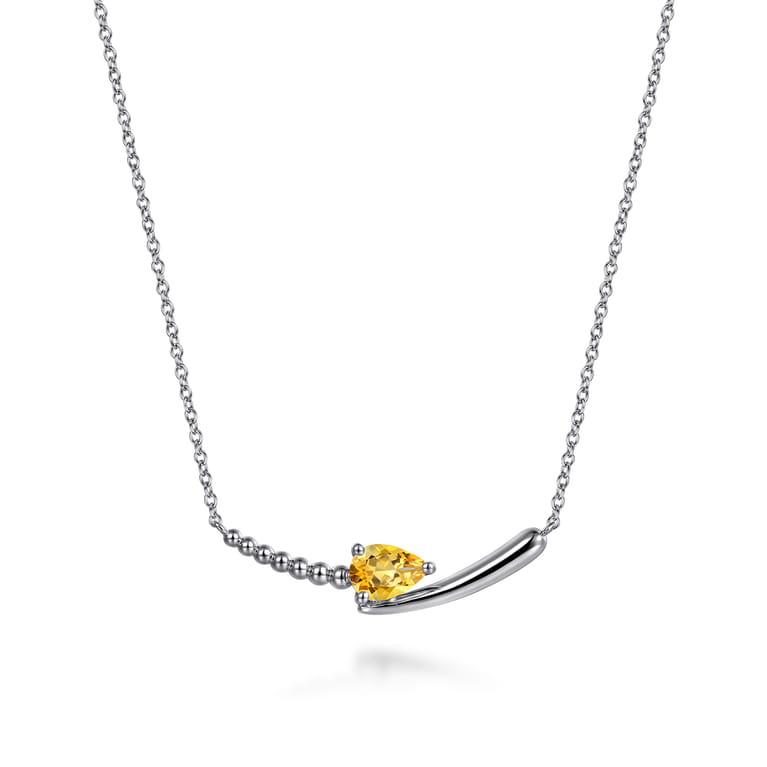 925 Sterling Silver Bujukan and Citrine Bypass Bar Necklace - Shot 1