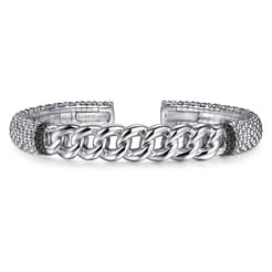 925 Sterling Silver Bujukan and Cuban Link Black Spinel Split Bangle Bracelet