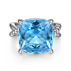 925 Sterling Silver Bujukan and Cushion Blue Topaz Twisted Ladies Ring