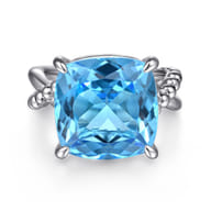 925 Sterling Silver Bujukan and Cushion Blue Topaz Twisted Ladies Ring