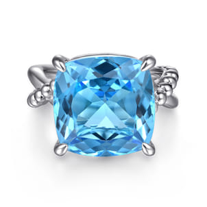 925 Sterling Silver Bujukan and Cushion Blue Topaz Twisted Ladies Ring
