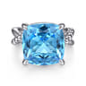 925 Sterling Silver Bujukan and Cushion Blue Topaz Twisted Ladies Ring