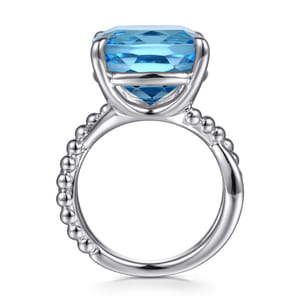 925 Sterling Silver Bujukan and Cushion Blue Topaz Twisted Ladies Ring