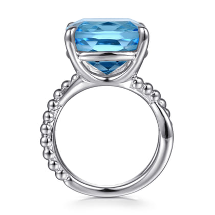 925 Sterling Silver Bujukan and Cushion Blue Topaz Twisted Ladies Ring
