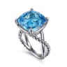 925 Sterling Silver Bujukan and Cushion Blue Topaz Twisted Ladies Ring