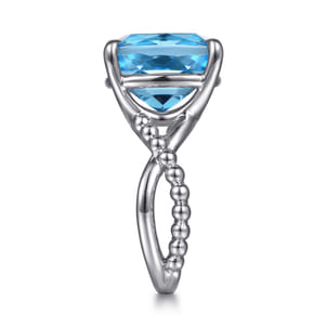 925 Sterling Silver Bujukan and Cushion Blue Topaz Twisted Ladies Ring