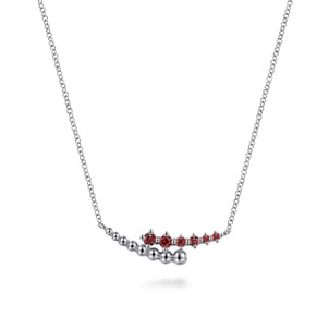 925 Sterling Silver Bujukan and Garnet Bypass Bar Necklace