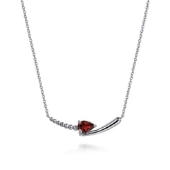 925 Sterling Silver Bujukan and Garnet Bypass Bar Necklace