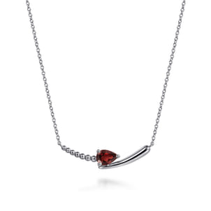 925 Sterling Silver Bujukan and Garnet Bypass Bar Necklace
