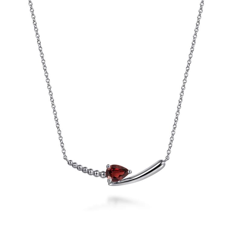 925 Sterling Silver Bujukan and Garnet Bypass Bar Necklace - Shot 1