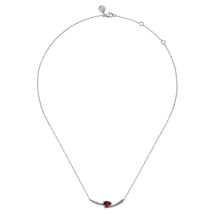 925 Sterling Silver Bujukan and Garnet Bypass Bar Necklace
