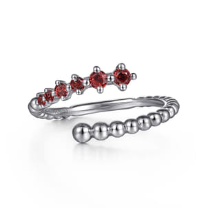 925 Sterling Silver Bujukan and Garnet Bypass Ring