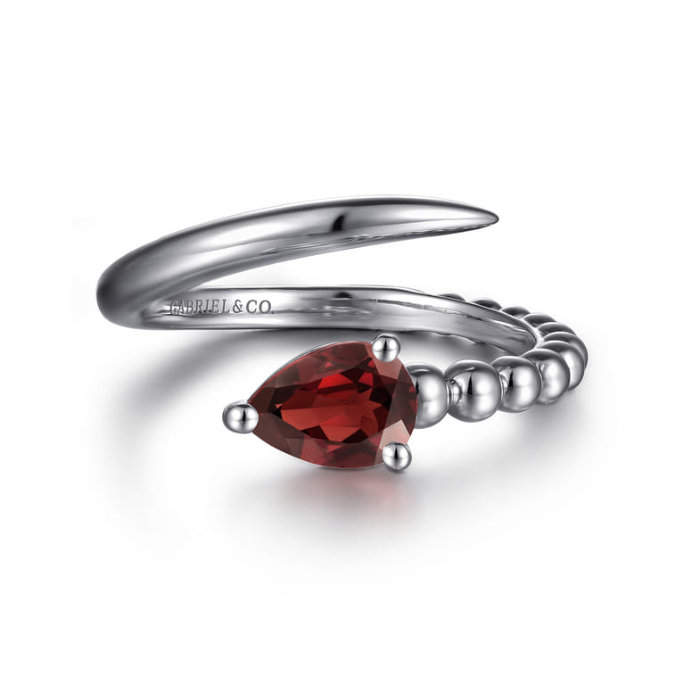 925 Sterling Silver Bujukan and Garnet Bypass Ring - Shot 1