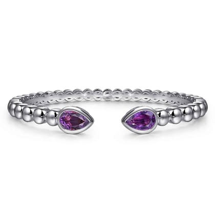 925 Sterling Silver Bujukan and Pear Shape Amethyst Split Bangle Bracelet