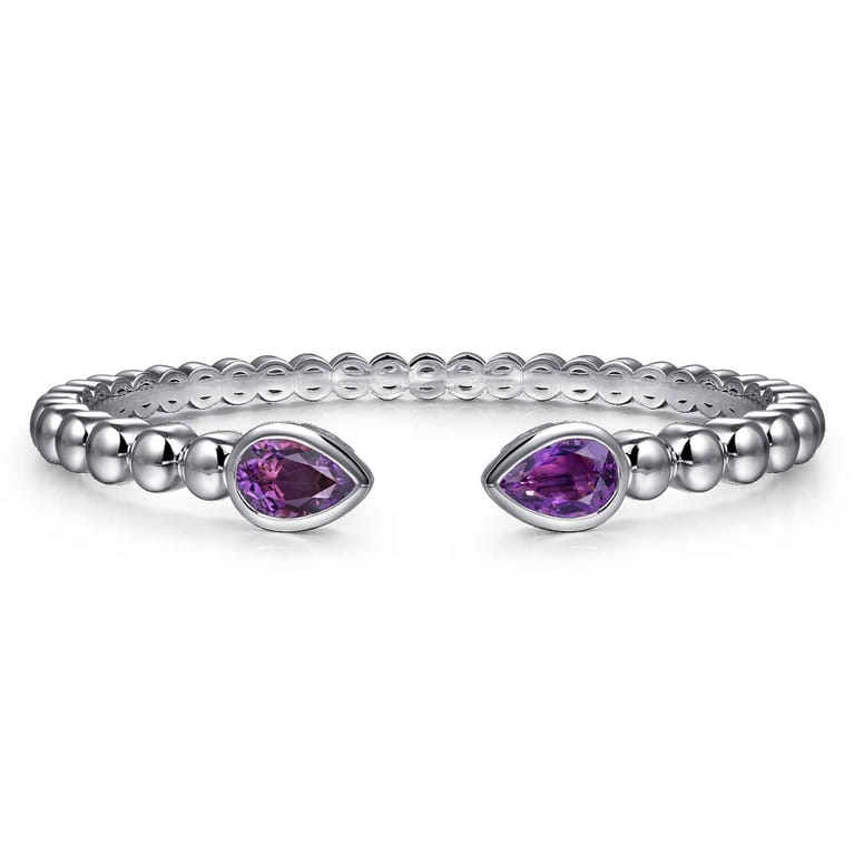925 Sterling Silver Bujukan and Pear Shape Amethyst Split Bangle Bracelet - Shot 1