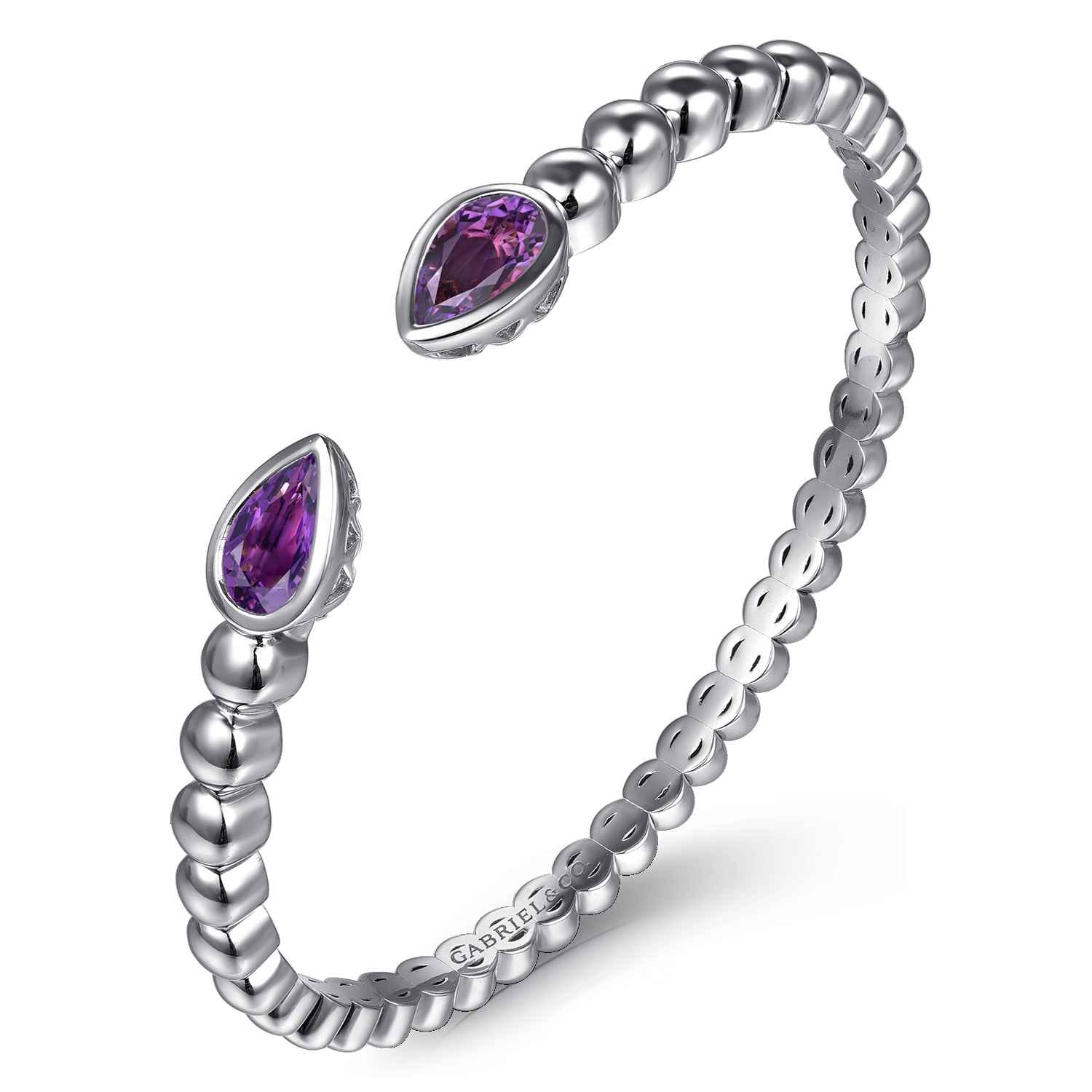 925 Sterling Silver Bujukan and Pear Shape Amethyst Split Bangle Bracelet