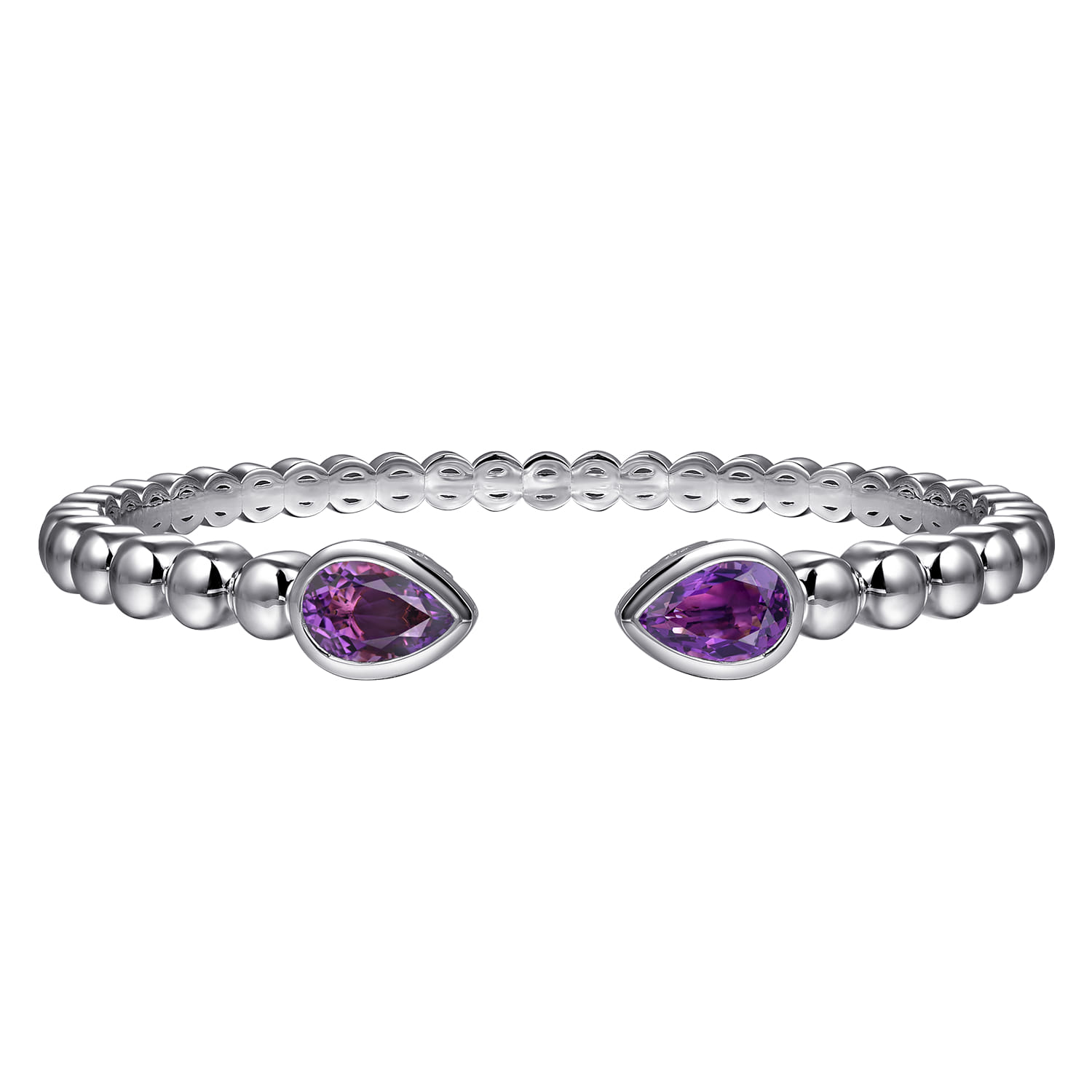 925 Sterling Silver Bujukan and Pear Shape Amethyst Split Bangle Bracelet - Shot 1
