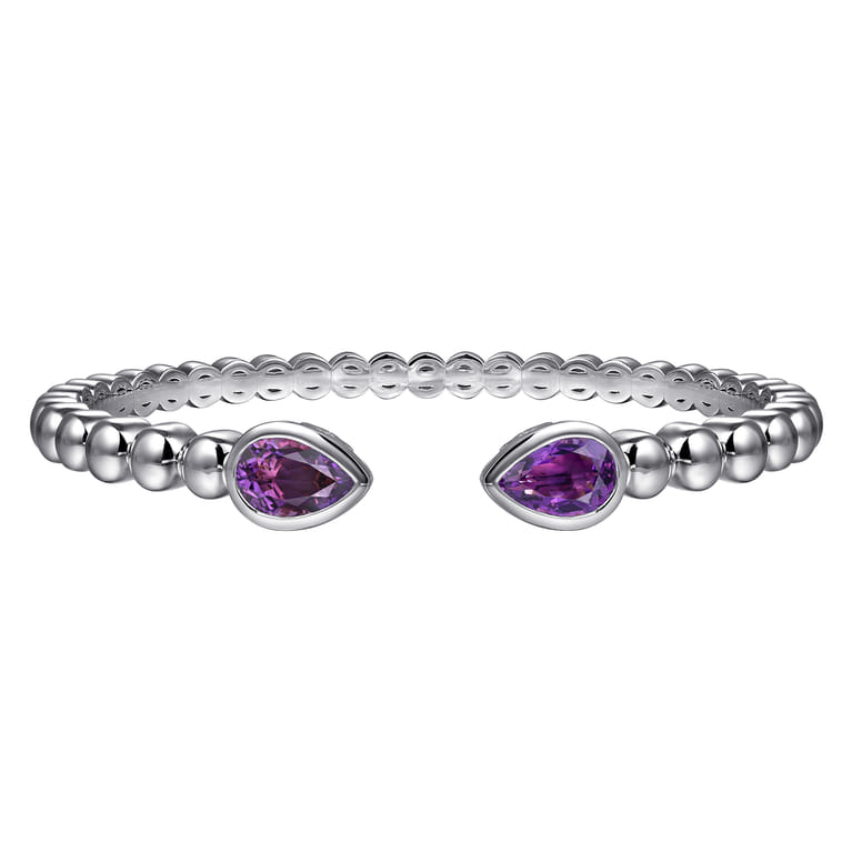 925 Sterling Silver Bujukan and Pear Shape Amethyst Split Bangle Bracelet - Shot 1