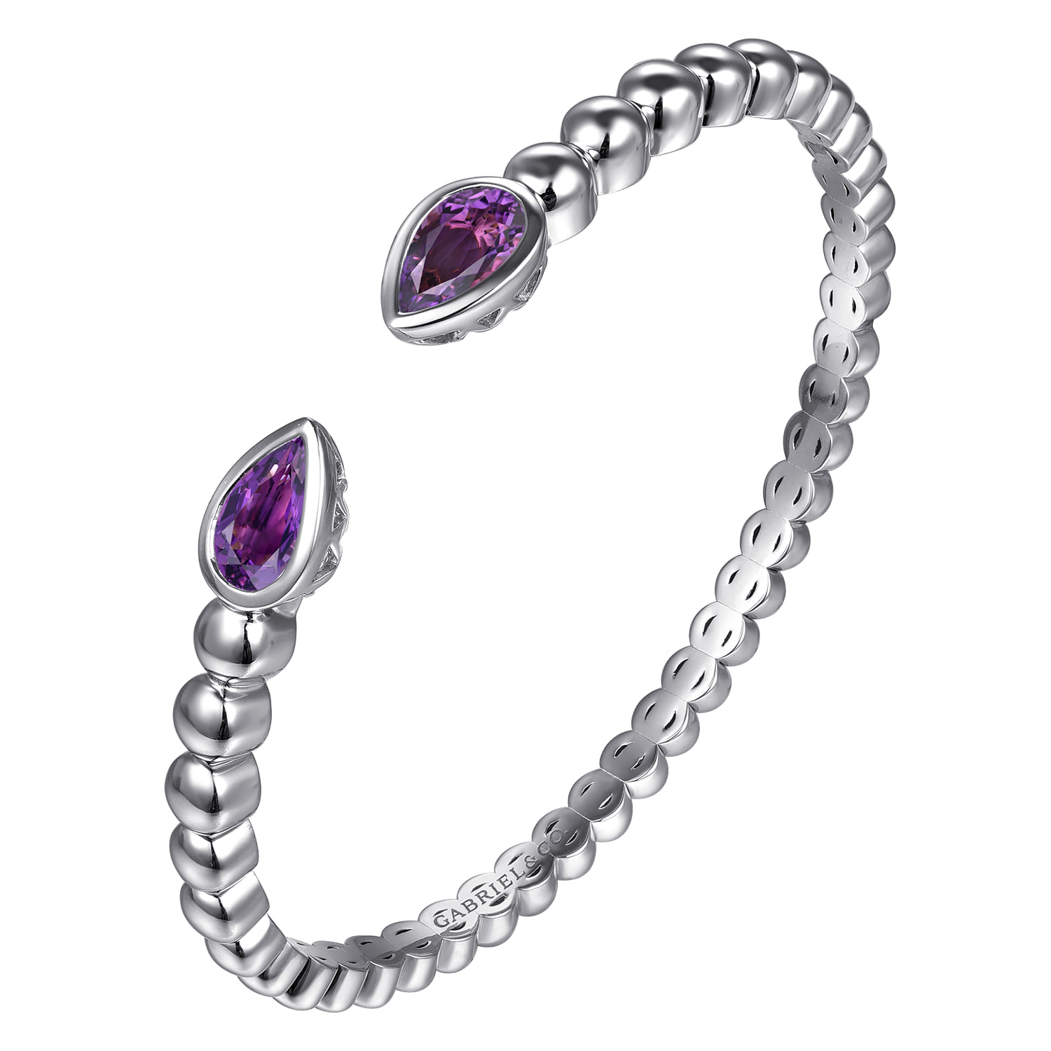 925 Sterling Silver Bujukan and Pear Shape Amethyst Split Bangle Bracelet - Shot 2