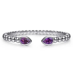 925 Sterling Silver Bujukan and Pear Shape Amethyst Split Bangle Bracelet