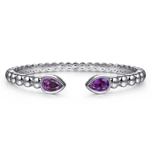 925 Sterling Silver Bujukan and Pear Shape Amethyst Split Bangle Bracelet