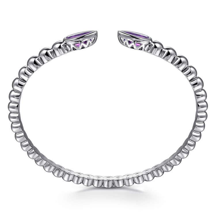 925 Sterling Silver Bujukan and Pear Shape Amethyst Split Bangle Bracelet