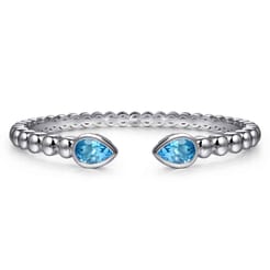 925 Sterling Silver Bujukan and Pear Shape Blue Topaz Split Bangle Bracelet