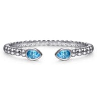 925 Sterling Silver Bujukan and Pear Shape Blue Topaz Split Bangle Bracelet